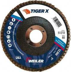 Weiler - 251 Grit, 5" Disc Diam, 7/8" Center Hole, Type 29 Zirconia Alumina Flap Disc - 12,000 Max RPM, Phenolic Backing, Arbor Attaching System, Coated - Apex Tool & Supply
