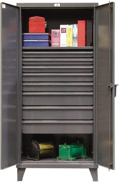 Strong Hold - 1 Shelf 8 Bin Locking Storage Cabinet - Steel, 36" Wide x 24" Deep x 78" High, Dark Gray - Apex Tool & Supply
