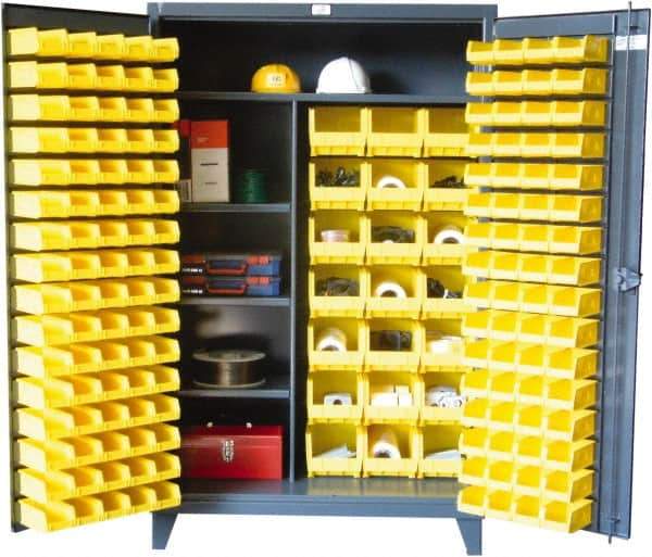 Strong Hold - 1 Shelf 165 Bin Storage Cabinet - Steel, 48" Wide x 24" Deep x 78" High, Dark Gray - Apex Tool & Supply