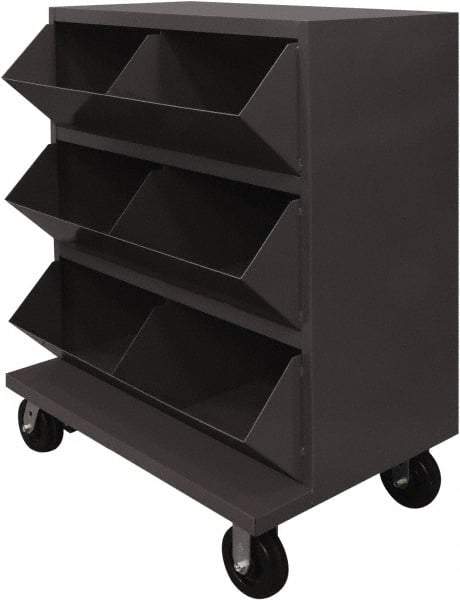 Durham - 2,400 Lb Capacity, 24" Wide x 36" Long x 49-1/4" High Storage Bin Cart - 6 Slot, Steel, 2 Rigid/2 Swivel Casters - Apex Tool & Supply