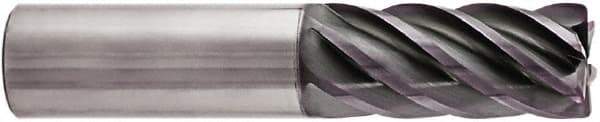 Niagara Cutter - 1", 2" LOC, 1" Shank Diam, 5" OAL, 6 Flute, Solid Carbide Square End Mill - Single End, AlTiN Finish, Spiral Flute, 38° Helix, Centercutting, Right Hand Cut, Right Hand Flute, Series S638 - Apex Tool & Supply