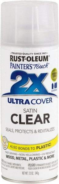 Rust-Oleum - Clear, Satin, Enamel Spray Paint - 8 Sq Ft per Can, 12 oz Container, Use on Multipurpose - Apex Tool & Supply