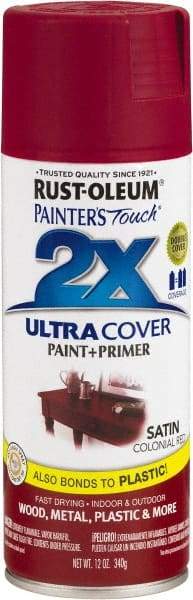 Rust-Oleum - Colonial Red, Satin, Enamel Spray Paint - 8 Sq Ft per Can, 12 oz Container, Use on Multipurpose - Apex Tool & Supply
