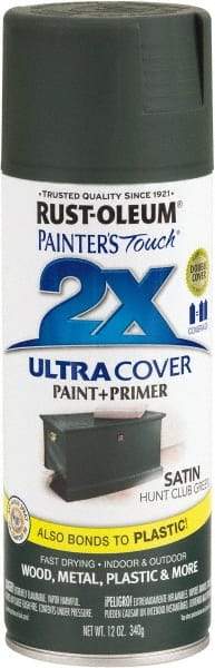 Rust-Oleum - Hunt Club Green, Satin, Enamel Spray Paint - 8 Sq Ft per Can, 12 oz Container, Use on Multipurpose - Apex Tool & Supply