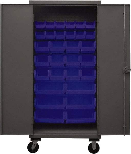 Durham - 30 Bin Mobile Storage Cabinet - Steel, 36" Wide x 24" Deep x 80" High, Blue - Apex Tool & Supply