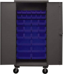 Durham - 30 Bin Mobile Storage Cabinet - Steel, 36" Wide x 24" Deep x 80" High, Yellow - Apex Tool & Supply