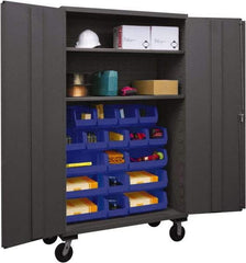 Durham - 2 Shelf 18 Bin Mobile Storage Cabinet - Steel, 48" Wide x 24" Deep x 80" High, Blue - Apex Tool & Supply