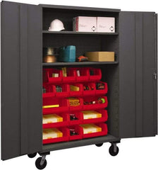 Durham - 2 Shelf 18 Bin Mobile Storage Cabinet - Steel, 48" Wide x 24" Deep x 80" High, Yellow - Apex Tool & Supply