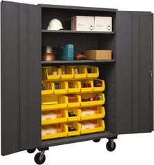 Durham - 2 Shelf 18 Bin Mobile Storage Cabinet - Steel, 48" Wide x 24" Deep x 80" High, Yellow - Apex Tool & Supply