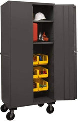 Durham - 2 Shelf 12 Bin Mobile Storage Cabinet - Steel, 36" Wide x 24" Deep x 80" High, Yellow - Apex Tool & Supply