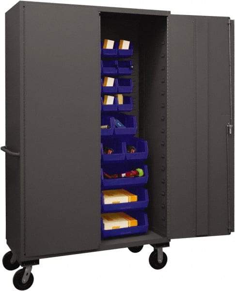 Durham - 42 Bin Mobile Storage Cabinet - Steel, 48" Wide x 24" Deep x 80" High, Blue - Apex Tool & Supply