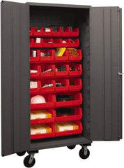 Durham - 30 Bin Mobile Storage Cabinet - Steel, 36" Wide x 24" Deep x 80" High, Red - Apex Tool & Supply