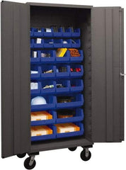 Durham - 30 Bin Mobile Storage Cabinet - Steel, 36" Wide x 24" Deep x 80" High, Blue - Apex Tool & Supply