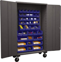 Durham - 42 Bin Mobile Storage Cabinet - Steel, 48" Wide x 24" Deep x 80" High, Blue - Apex Tool & Supply