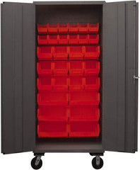 Durham - 30 Bin Mobile Storage Cabinet - Steel, 36" Wide x 24" Deep x 80" High, Red - Apex Tool & Supply