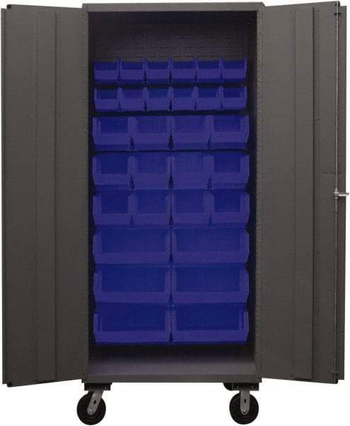 Durham - 30 Bin Mobile Storage Cabinet - Steel, 36" Wide x 24" Deep x 80" High, Blue - Apex Tool & Supply