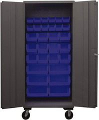 Durham - 30 Bin Mobile Storage Cabinet - Steel, 36" Wide x 24" Deep x 80" High, Blue - Apex Tool & Supply