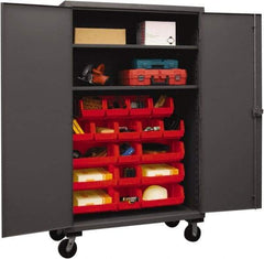 Durham - 2 Shelf 18 Bin Mobile Storage Cabinet - Steel, 48" Wide x 24" Deep x 80" High, Red - Apex Tool & Supply