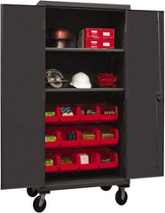 Durham - 2 Shelf 12 Bin Mobile Storage Cabinet - Steel, 36" Wide x 24" Deep x 80" High, Red - Apex Tool & Supply
