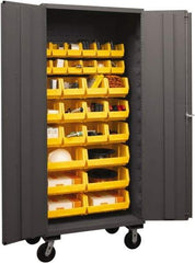 Durham - 2 Shelf 12 Bin Mobile Storage Cabinet - Steel, 36" Wide x 24" Deep x 80" High, Yellow - Apex Tool & Supply