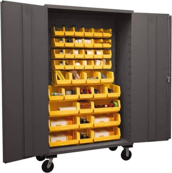 Durham - 42 Bin Mobile Storage Cabinet - Steel, 48" Wide x 24" Deep x 80" High, Yellow - Apex Tool & Supply