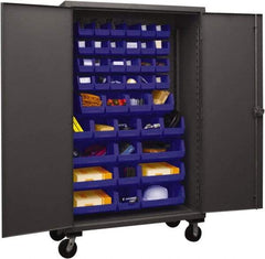 Durham - 42 Bin Mobile Storage Cabinet - Steel, 48" Wide x 24" Deep x 80" High, Blue - Apex Tool & Supply