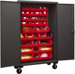 Durham - 42 Bin Mobile Storage Cabinet - Steel, 48" Wide x 24" Deep x 80" High, Red - Apex Tool & Supply