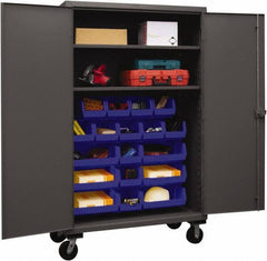 Durham - 2 Shelf 18 Bin Mobile Storage Cabinet - Steel, 48" Wide x 24" Deep x 80" High, Yellow - Apex Tool & Supply