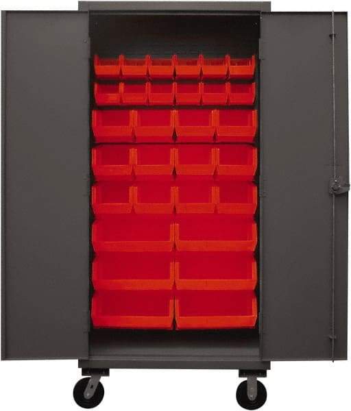 Durham - 30 Bin Mobile Storage Cabinet - Steel, 36" Wide x 24" Deep x 80" High, Red - Apex Tool & Supply