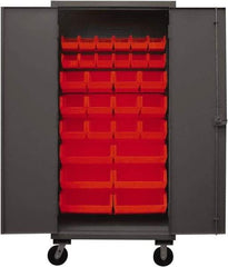 Durham - 30 Bin Mobile Storage Cabinet - Steel, 36" Wide x 24" Deep x 80" High, Red - Apex Tool & Supply