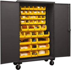 Durham - 42 Bin Mobile Storage Cabinet - Steel, 48" Wide x 24" Deep x 80" High, Yellow - Apex Tool & Supply