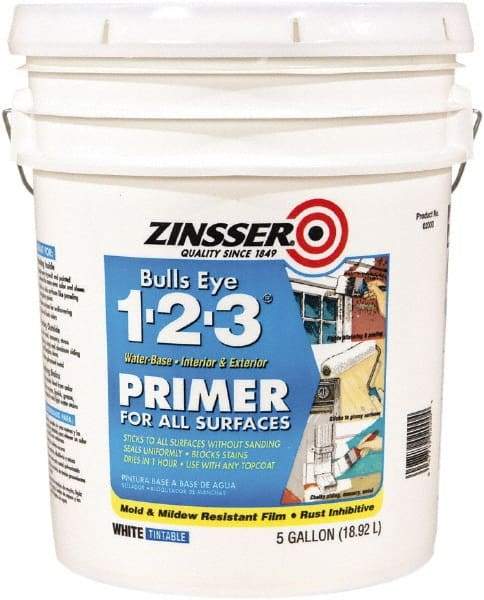 Rust-Oleum - 5 Gal White Water-Based Acrylic Enamel Primer - 450 Sq Ft Coverage, 86 gL Content, Quick Drying, Interior/Exterior - Apex Tool & Supply