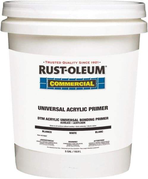Rust-Oleum - 5 Gal White Water-Based Acrylic Enamel Primer - 350 to 450 Sq Ft Coverage, <100 gL Content, Quick Drying, Interior/Exterior - Apex Tool & Supply