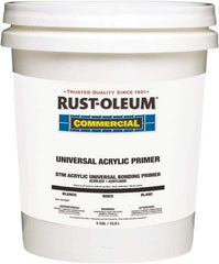 Rust-Oleum - 5 Gal White Water-Based Acrylic Enamel Primer - 350 to 450 Sq Ft Coverage, <100 gL Content, Quick Drying, Interior/Exterior - Apex Tool & Supply