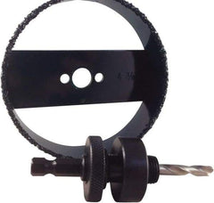 Disston - 3 Piece, 6-3/8" Max Saw Diam, Electrician's Hole Saw Kit - Carbide-Tipped, Continuous Edge, Pilot Drill Model No. E0103107, Includes 1 Hole Saw - Apex Tool & Supply