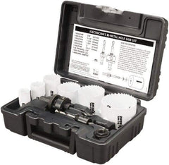 Disston - 9 Piece, 7/8" to 2-1/2" Saw Diam, Electrician's Hole Saw Kit - Bi-Metal, Toothed Edge, Pilot Drill Model No. E0102457, Includes 6 Hole Saws - Apex Tool & Supply