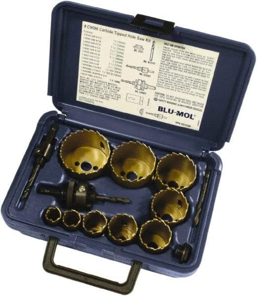 Disston - 9 Piece, 3/4" to 2-1/2" Saw Diam, Hole Saw Kit - Carbide-Tipped, Toothed Edge, Pilot Drill Model No. E0103107, Includes 9 Hole Saws - Apex Tool & Supply