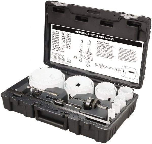 Disston - 20 Piece, 3/4" to 4-1/2" Saw Diam, Industrial Hole Saw Kit - Bi-Metal, Toothed Edge, Pilot Drill Model No. E0102457, Includes 15 Hole Saws - Apex Tool & Supply