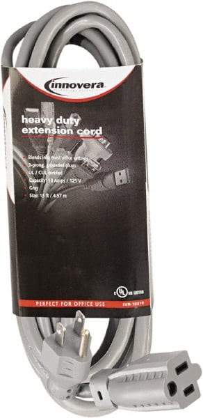 innovera - 15', 14/2 Gauge/Conductors, Gray Indoor Extension Cord - 1 Receptacle, 13 Amps, NEMA 5-15R - Apex Tool & Supply