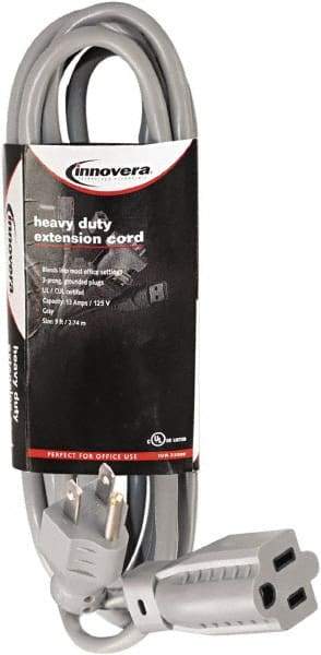 innovera - 9', 14/2 Gauge/Conductors, Gray Indoor Extension Cord - 1 Receptacle, 13 Amps, NEMA 5-15R - Apex Tool & Supply