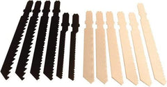 Disston - 12 Piece, 2-3/4" to 3-1/2" Long, 6 to 24 Teeth per Inch, Carbon and Bi-Metal Jig Saw Blade Set - Toothed Edge, U-Shank - Apex Tool & Supply