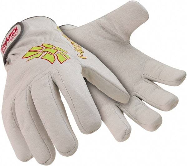 HexArmor - Size XL (10), ANSI Cut Lvl A8, Puncture Lvl 4, Goatskin Leather Cut & Puncture Resistant Gloves - 9.5" Long, SuperFabric Lining, Hook & Loop Cuff, White/Hi-Vis Yellow, Paired - Apex Tool & Supply