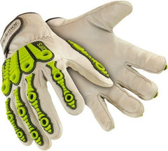 HexArmor - Size 2XL (11), ANSI Cut Level A8, Puncture Level 4, Abrasion Level 4, Goatskin Leather Cut & Puncture Resistant Gloves - 10" Long, Uncoated Leather, Hook & Loop Cuffs, White/High Visibility Yellow, Paired - Apex Tool & Supply