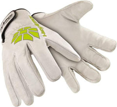 HexArmor - Size M (8), ANSI Cut Lvl A8, Puncture Lvl 4, Abrasion Lvl 4, Goatskin Leather Cut & Puncture Resistant Gloves - 9.5" Long, SuperFabric Lining, Slip-On Cuff, White/Hi-Vis Yellow, Paired - Apex Tool & Supply