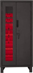 Durham - 30 Bin Locking Storage Cabinet - Steel, 36" Wide x 24" Deep x 78" High, Red - Apex Tool & Supply