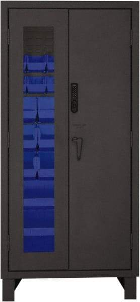 Durham - 30 Bin Locking Storage Cabinet - Steel, 36" Wide x 24" Deep x 78" High, Blue - Apex Tool & Supply