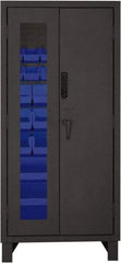 Durham - 30 Bin Locking Storage Cabinet - Steel, 36" Wide x 24" Deep x 78" High, Blue - Apex Tool & Supply