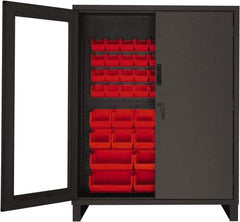 Durham - 54 Bin Locking Storage Cabinet - Steel, 60" Wide x 24" Deep x 78" High, Red - Apex Tool & Supply