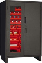 Durham - 42 Bin Locking Storage Cabinet - Steel, 48" Wide x 24" Deep x 78" High, Red - Apex Tool & Supply