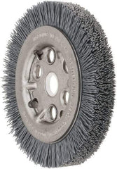 Weiler - 4-1/4" OD, 5/8" Arbor Hole, Crimped Nylon Wheel Brush - 3/4" Face Width, 5/8" Trim Length, 0.022" Filament Diam, 6,000 RPM - Apex Tool & Supply